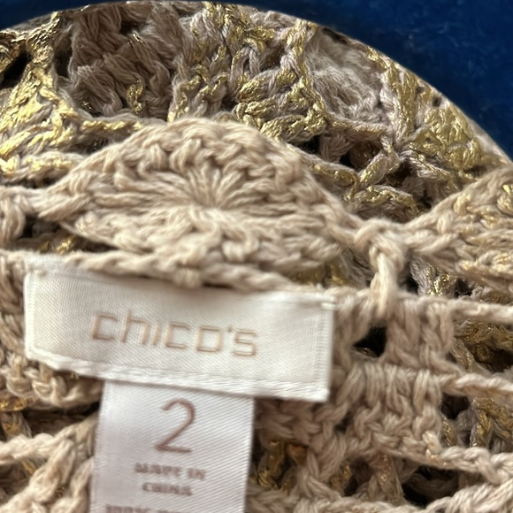 Open Crochet Cardigan Chico’s SZ 2 = Medium Gold Glazed Detail - Picture 9 of 9